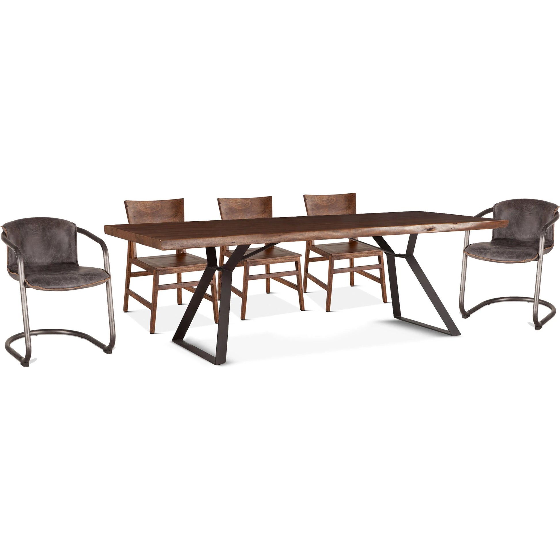 Nottingham Dining Table by World Interiors in brown and walnut, antique zinc. Made from acacia wood, iron in a modern style.