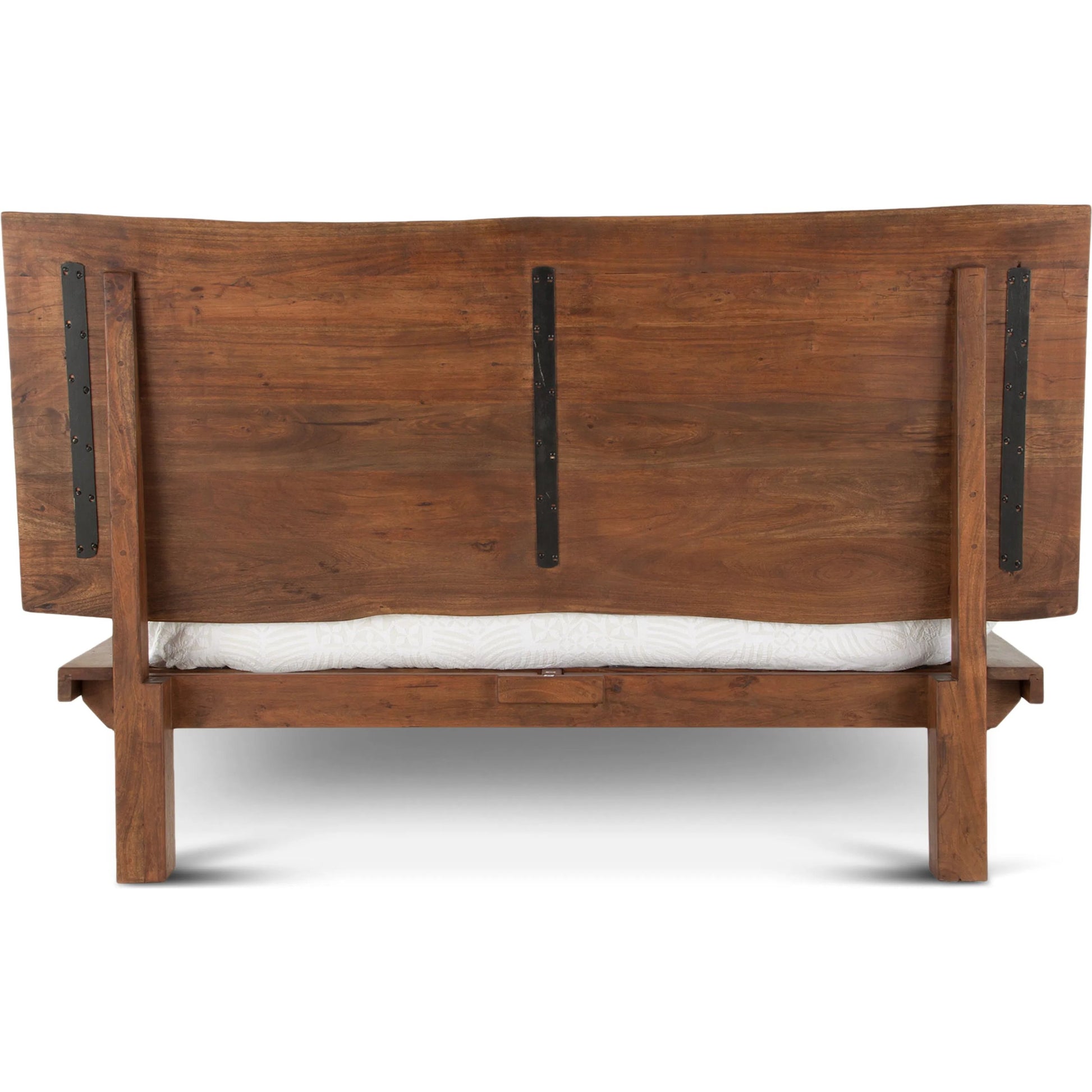 Nottingham Bed by World Interiors in brown and walnut, antique zinc. Made from acacia wood, iron in a rustic style.