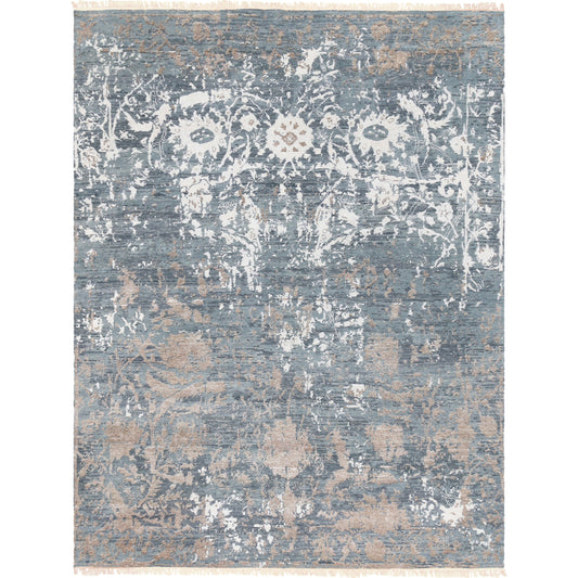 FLN-7000 Rug by Surya in dark blue, slate, taupe, white, tan. Made from 70% wool, 30% silk in a unique style.