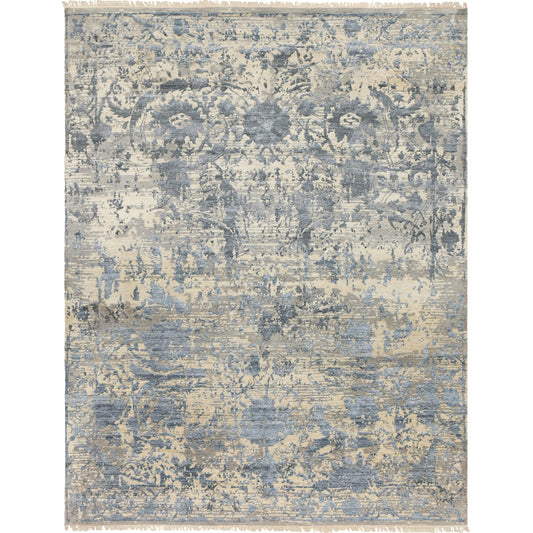 FLN-7001 Rug by Surya in pale blue, charcoal, ivory, light gray. Made from 70% wool, 30% silk in a unique style.