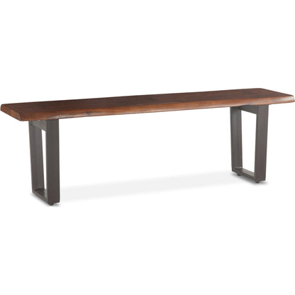 Belfrie Dining Bench by World Interiors in brown and walnut, antique zinc. Made from acacia wood, iron in a modern style.