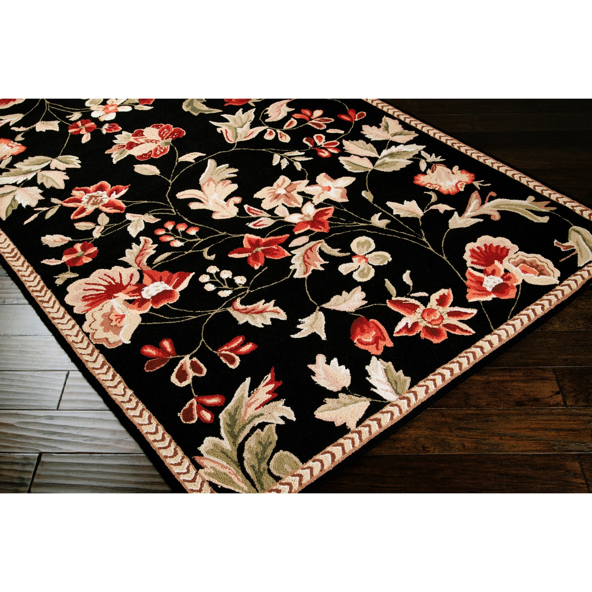 FLO-8907 Rug by Surya in black, tan, medium brown, olive, light olive. Made from 100% wool in a unique style.