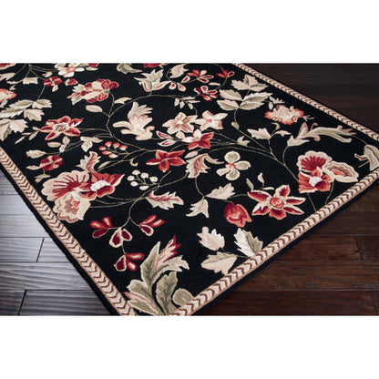FLO-8907 Rug by Surya in black, tan, medium brown, olive, light olive. Made from 100% wool in a unique style.