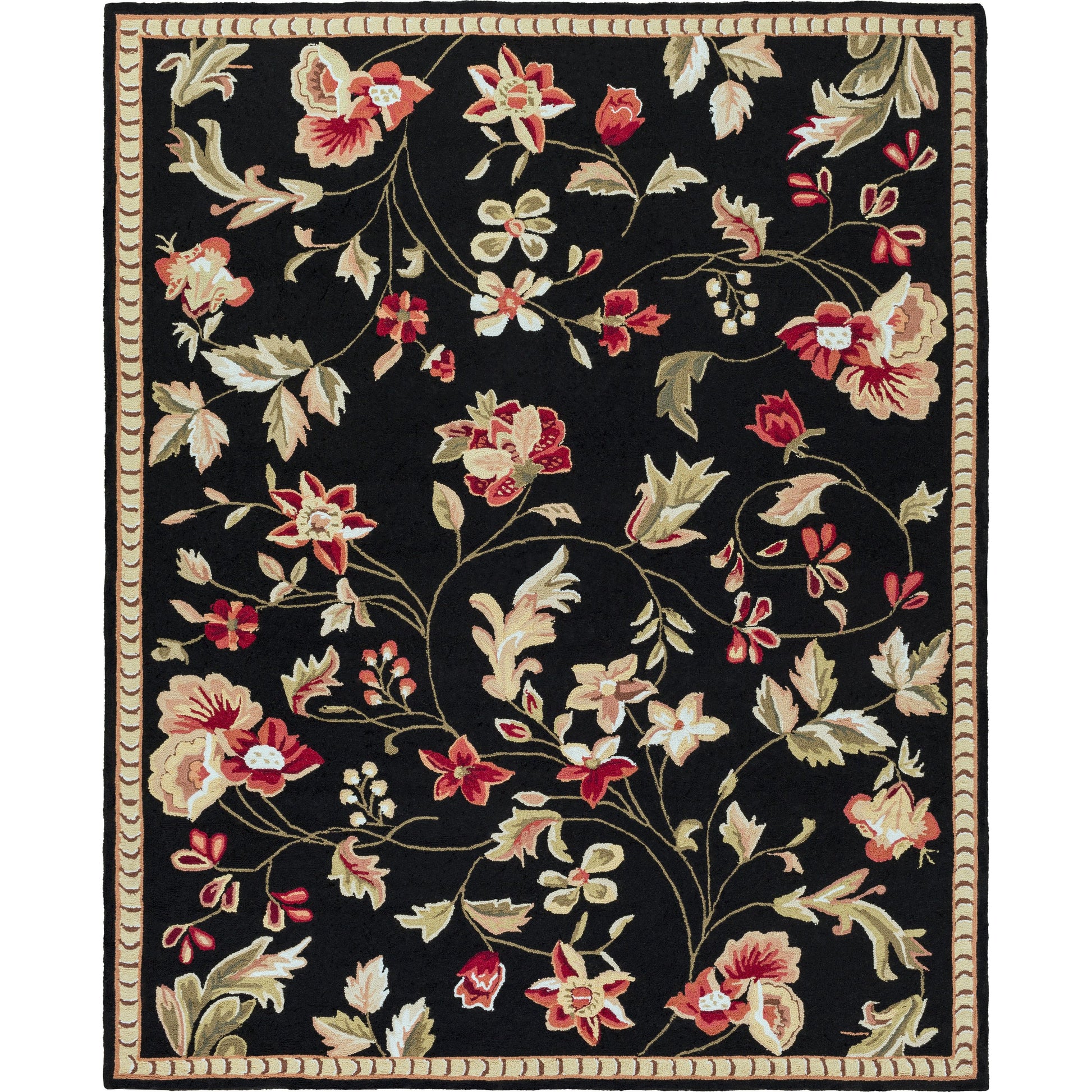 FLO-8907 Rug by Surya in black, tan, medium brown, olive, light olive. Made from 100% wool in a unique style.