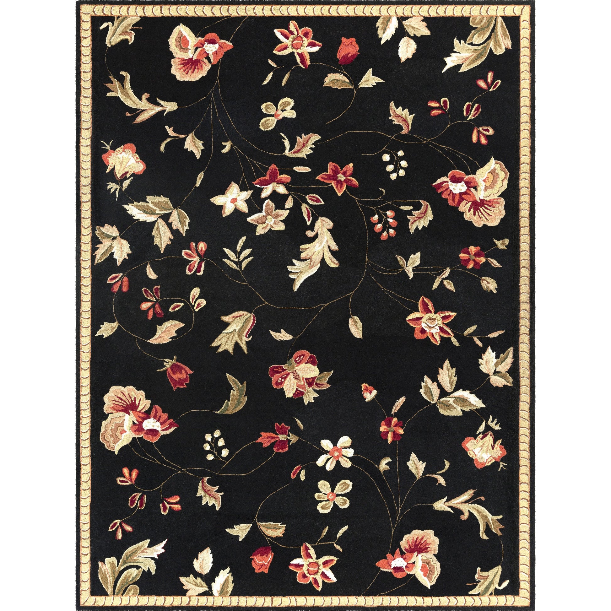 FLO-8907 Rug by Surya in black, tan, medium brown, olive, light olive. Made from 100% wool in a unique style.
