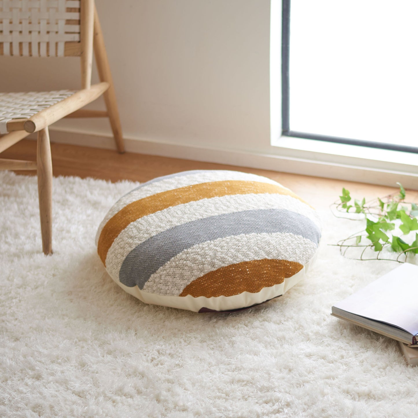 004 SI-1769254 | Lifestyle | Tyrrell Floor Pillow by HedgeApple Essentials in mustard, gray. Made from cotton, polyfill in a eclectic & global style.