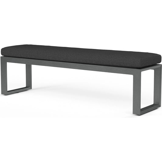 Redondo Outdoor Dining Bench by Sunset West in grays. Made from aluminum in a modern style.