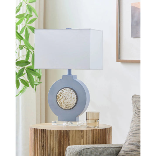 Floralis Accent Table Lamp by Livabliss in natural painted. Made from resin, shell, crystal, linen, polyester, plastic in a unique style.