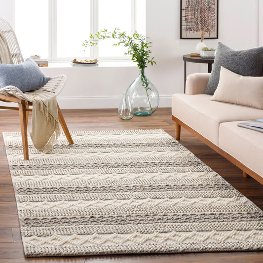 Farmhouse Neutrals Rug - 23867 by Surya in cream, oatmeal, charcoal, beige. Made from 60% wool, 40% cotton in a unique style.