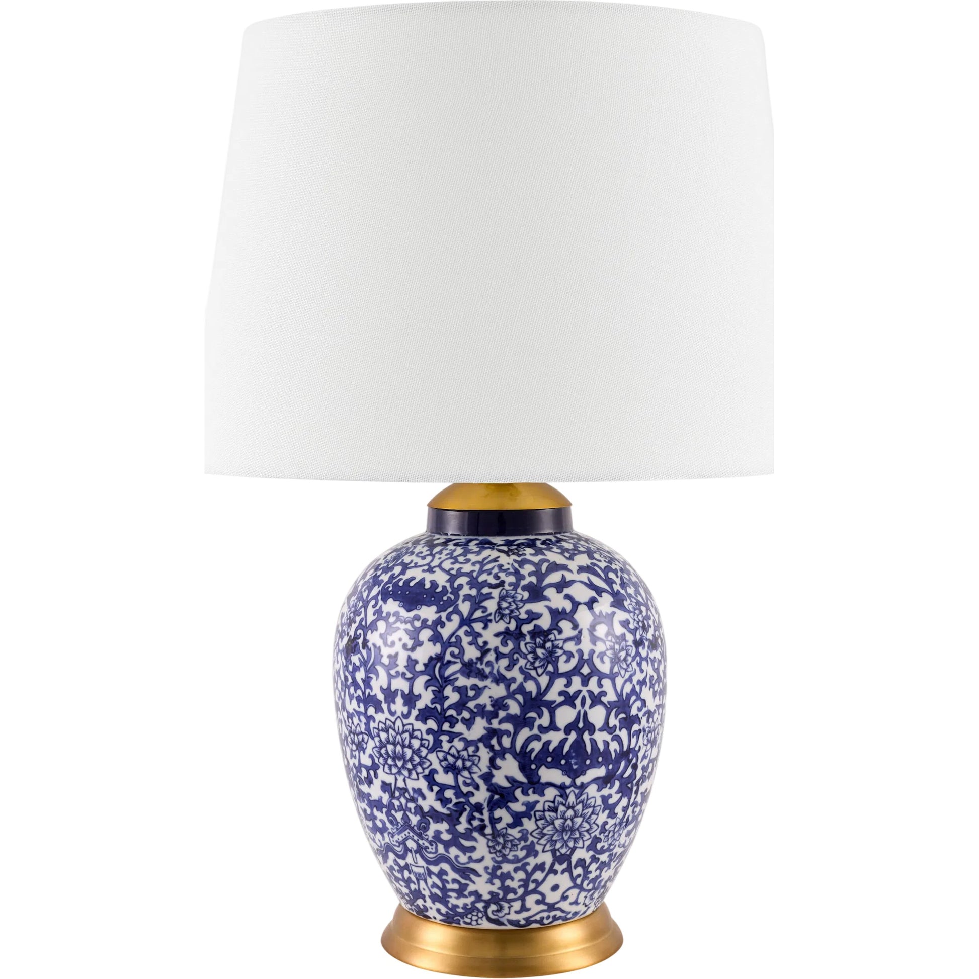 Florezia Accent Table Lamp by Livabliss in blue, white and glazed, plated. Made from ceramic, steel, linen, polyester, iron in a unique style.