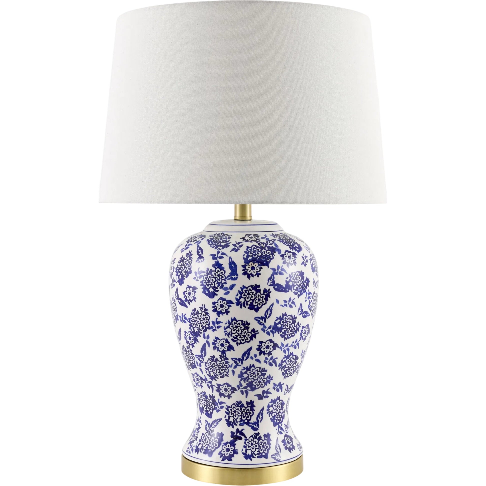 Florezia Accent Table Lamp by Livabliss in blue, white and glazed, plated. Made from ceramic, steel, linen, polyester, iron in a unique style.