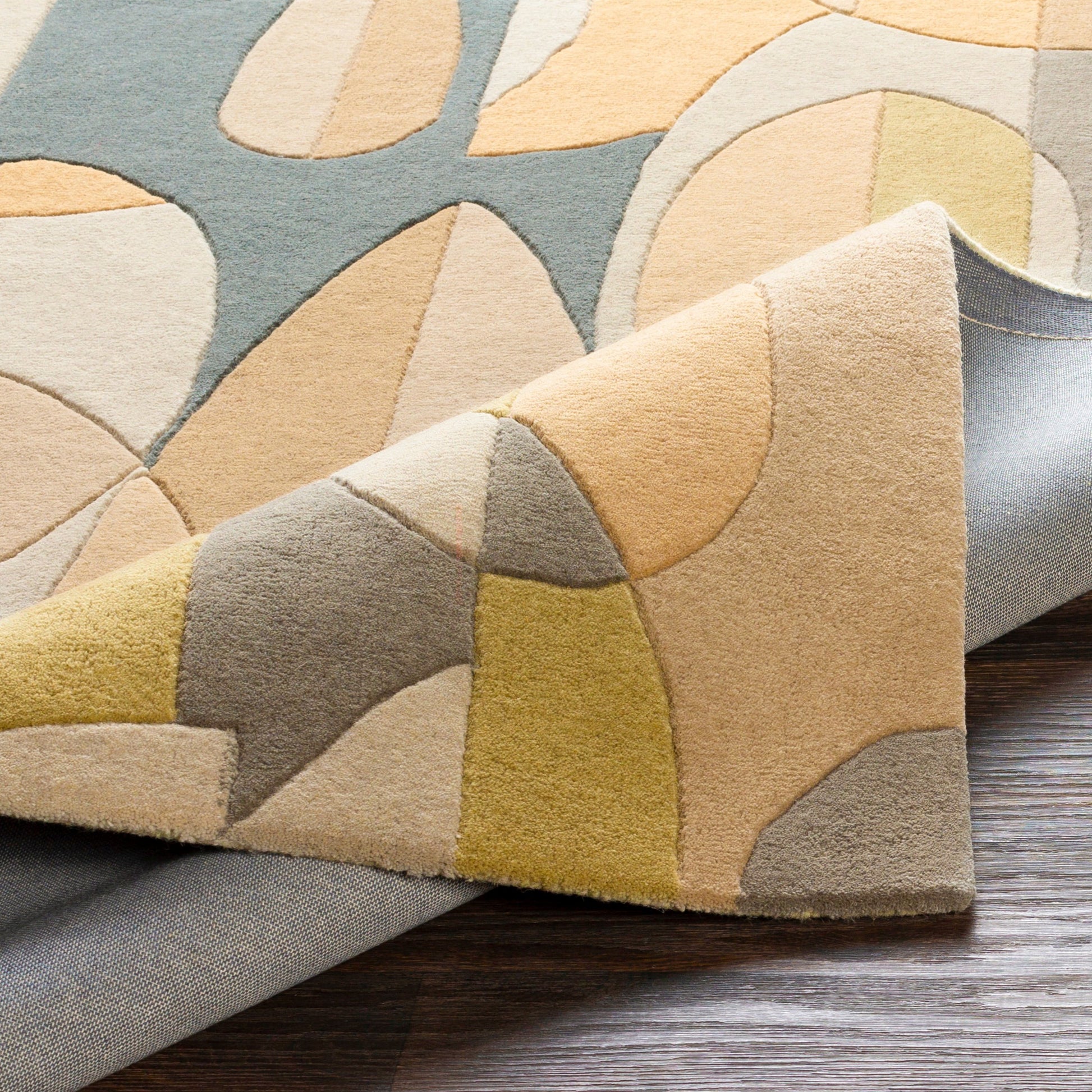 Forum FM-7197 Rug by Surya in deep teal, sage, slate, tan, light olive. Made from 100% wool in a unique style.