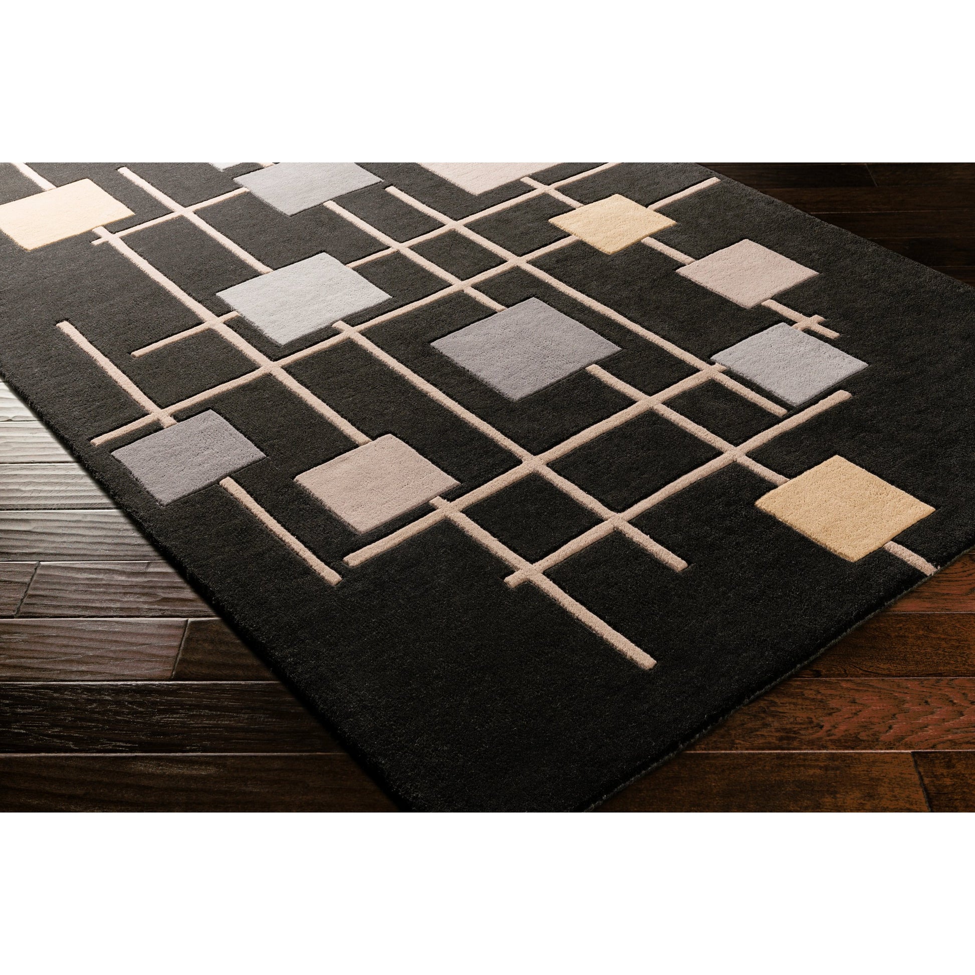 Forum Rug - 15556 by Livabliss in sage, dark blue, light sage, mustard, light beige, light gray. Made from 100% wool in a unique style.