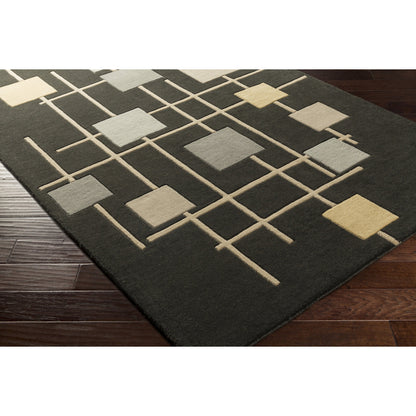 Forum Rug - 15556 by Livabliss in sage, dark blue, light sage, mustard, light beige, light gray. Made from 100% wool in a unique style.