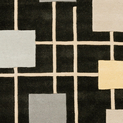 Forum Rug - 15556 by Livabliss in sage, dark blue, light sage, mustard, light beige, light gray. Made from 100% wool in a unique style.