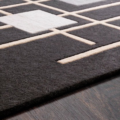 Forum Rug - 15556 by Livabliss in sage, dark blue, light sage, mustard, light beige, light gray. Made from 100% wool in a unique style.