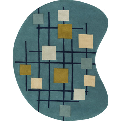 Forum Rug - 15556 by Livabliss in sage, dark blue, light sage, mustard, light beige, light gray. Made from 100% wool in a unique style.