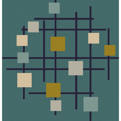 Forum Rug - 15556 by Livabliss in sage, dark blue, light sage, mustard, light beige, light gray. Made from 100% wool in a unique style.