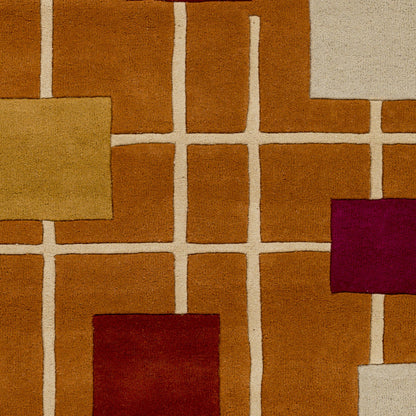 Forum Rug - 15556 by Livabliss in sage, dark blue, light sage, mustard, light beige, light gray. Made from 100% wool in a unique style.