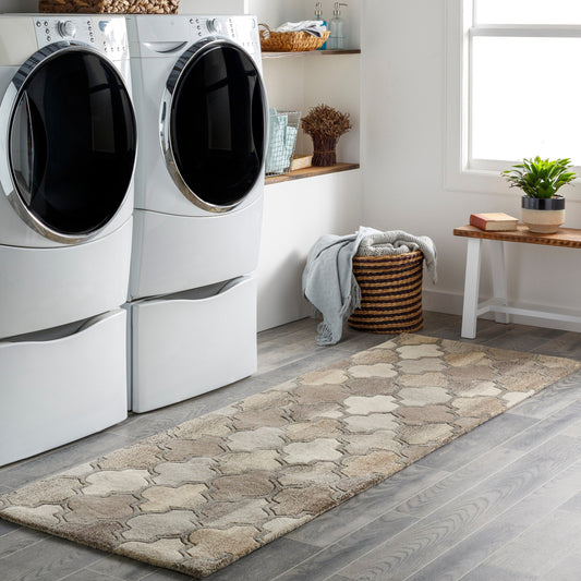 Forum FM-7208 Rug by Livabliss in charcoal, taupe, tan, light beige, brown. Made from 100% wool in a unique style.