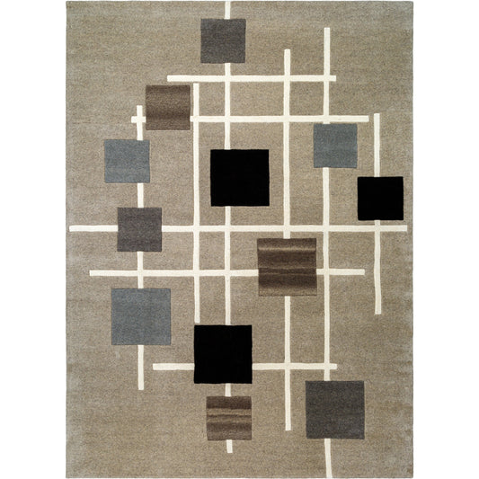 Forum Rug - 18261 by Livabliss in taupe, charcoal, slate gray, ivory, ebony. Made from face: 100% wool in a unique style.
