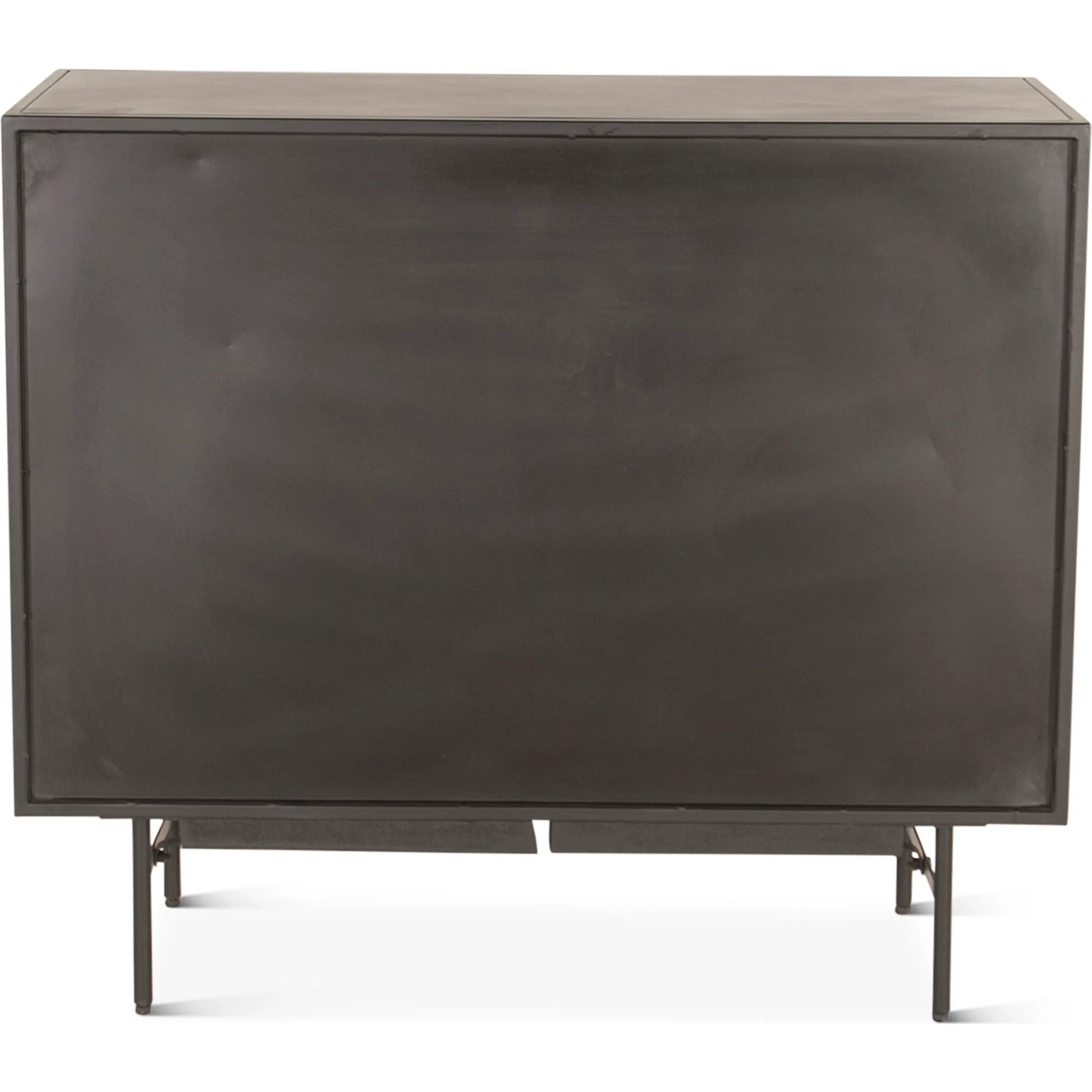 St. George 18" Bar Cabinet by World Interiors in black and oxidized black. Made from reclaimed iron in a modern style.