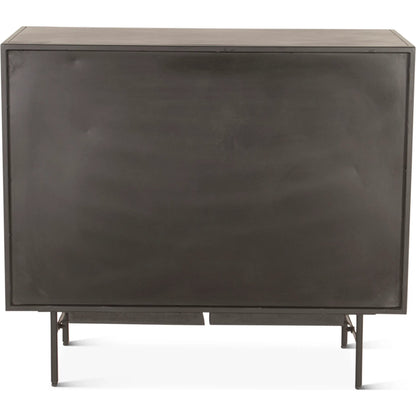 St. George 18" Bar Cabinet by World Interiors in black and oxidized black. Made from reclaimed iron in a modern style.