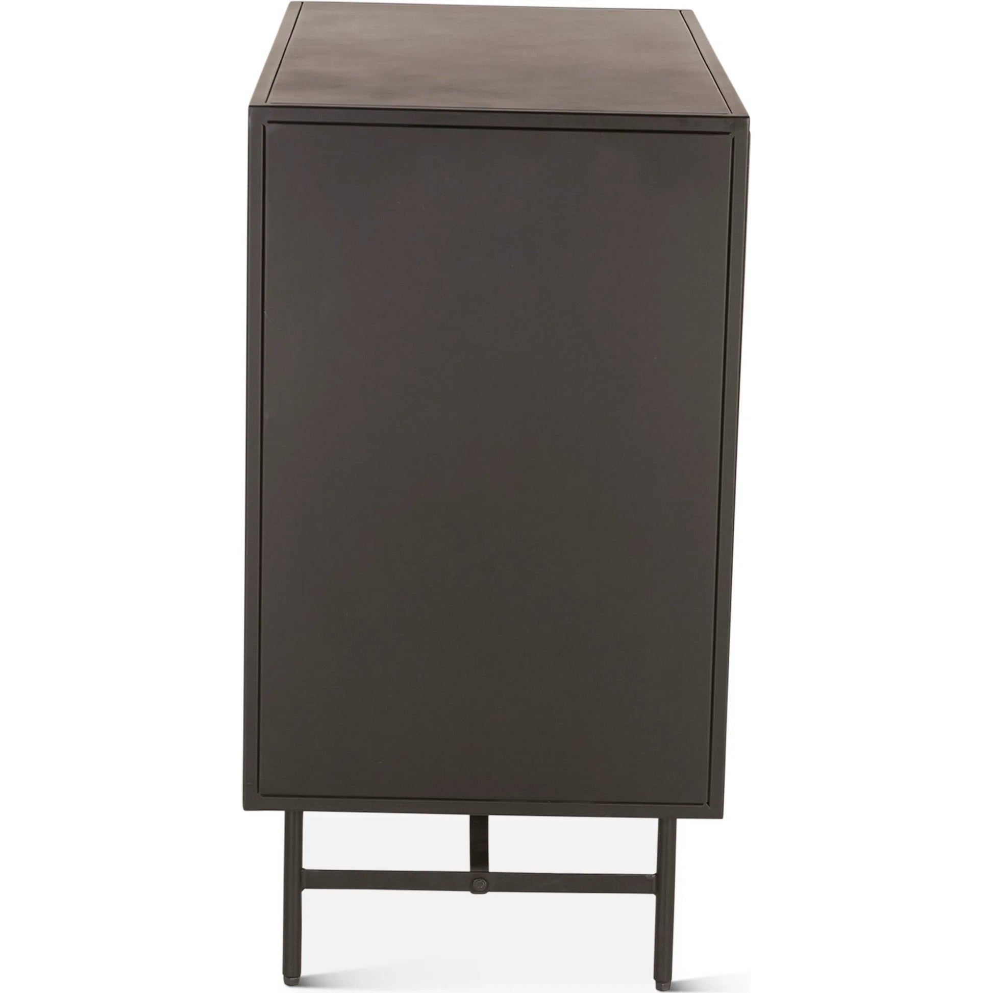 St. George 18" Side Table by World Interiors in black and oxidized black. Made from reclaimed iron in a modern style.