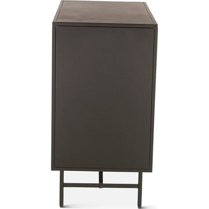 St. George 18" Side Table by World Interiors in black and oxidized black. Made from reclaimed iron in a modern style.