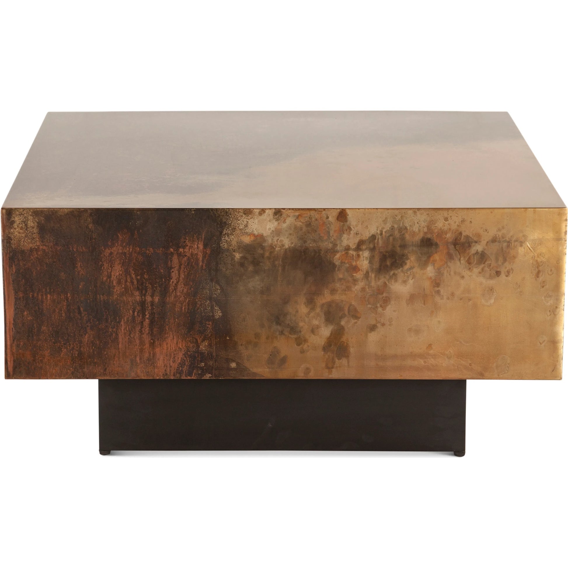 St. George 35" Coffee Table by World Interiors in black and oxidized black. Made from reclaimed iron in a modern style.