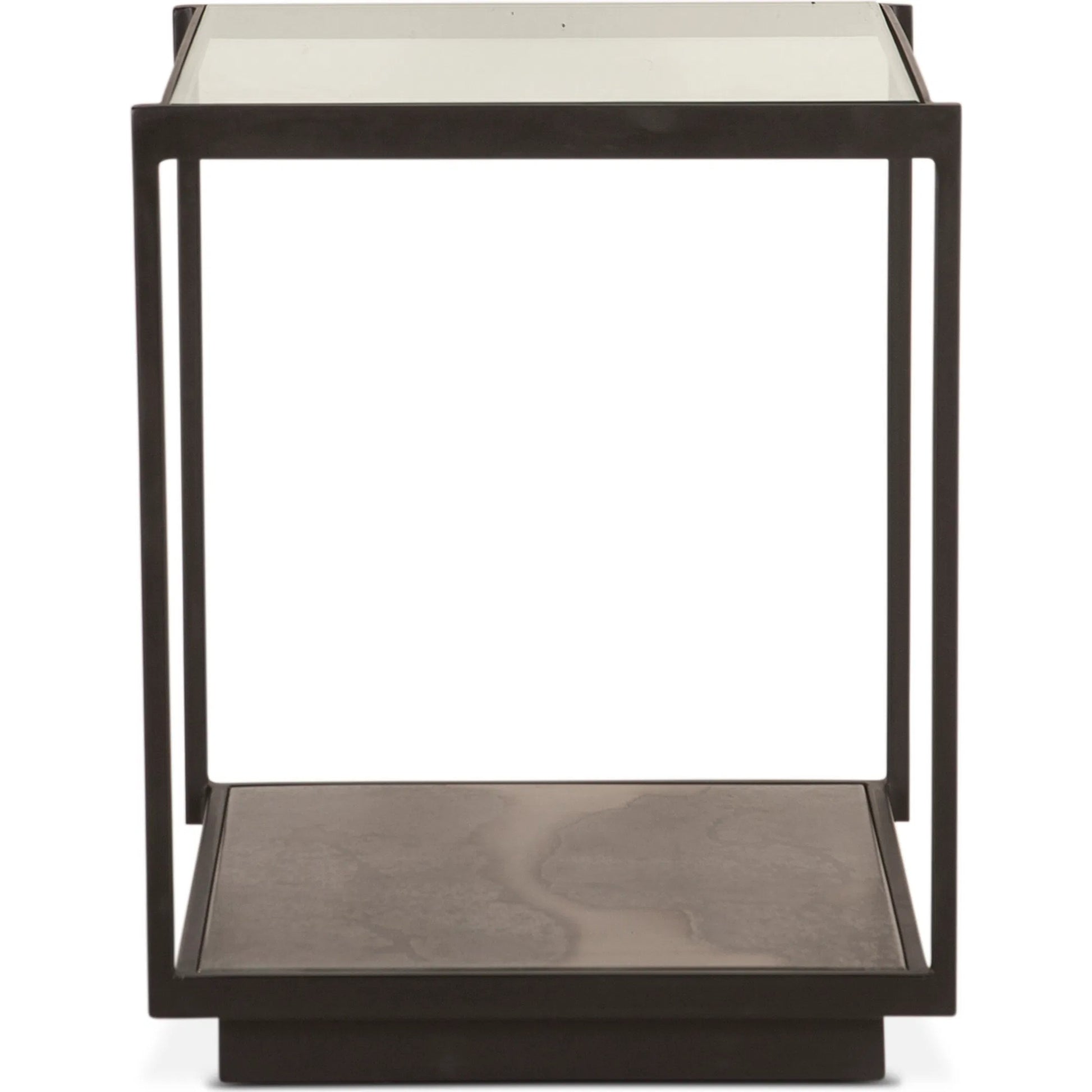 St. George 18" Side Table by World Interiors in black and oxidized black. Made from reclaimed iron in a modern style.