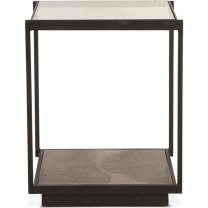 St. George 18" Side Table by World Interiors in black and oxidized black. Made from reclaimed iron in a modern style.