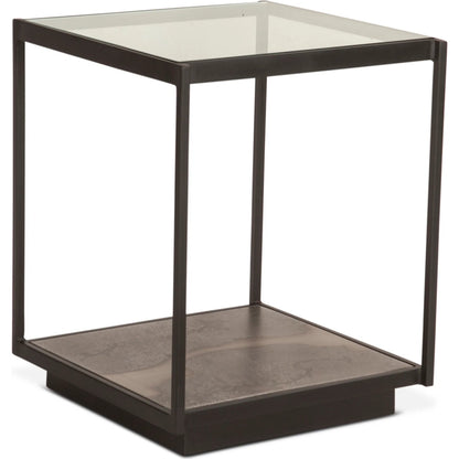 St. George 18" Side Table by World Interiors in black and oxidized black. Made from reclaimed iron in a modern style.