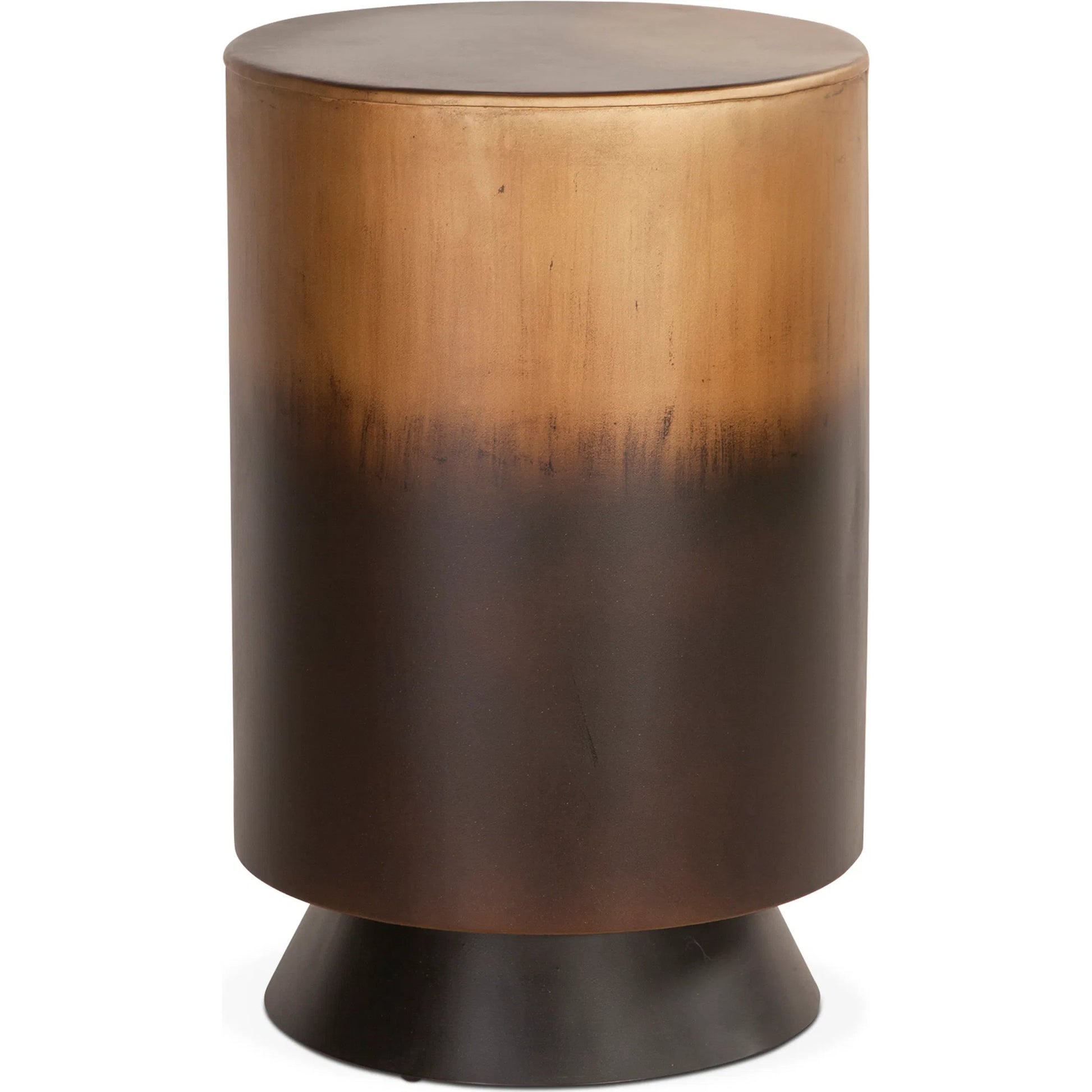 St. George 15" Side Table by World Interiors in black and oxidized black. Made from reclaimed iron in a modern style.