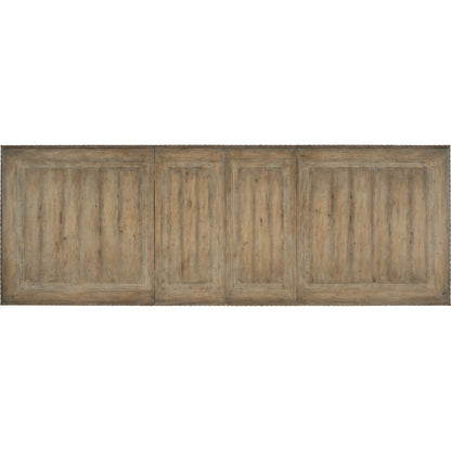Castella Dining Table by Hooker Furniture in antique slate. Made from pecan, quartered walnut, quartered black walnut, quartered ash, maple veneers with resin in a traditional style.