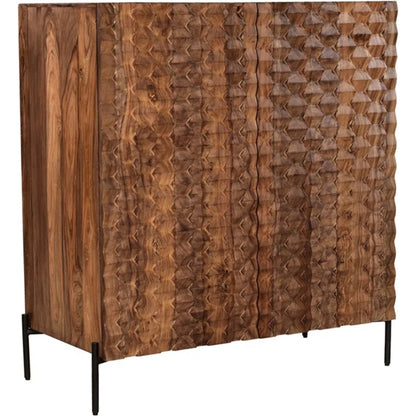 Acres Bar Cabinet by World Interiors in brown and brownstone. Made from sheesham wood, iron in a transitional style.