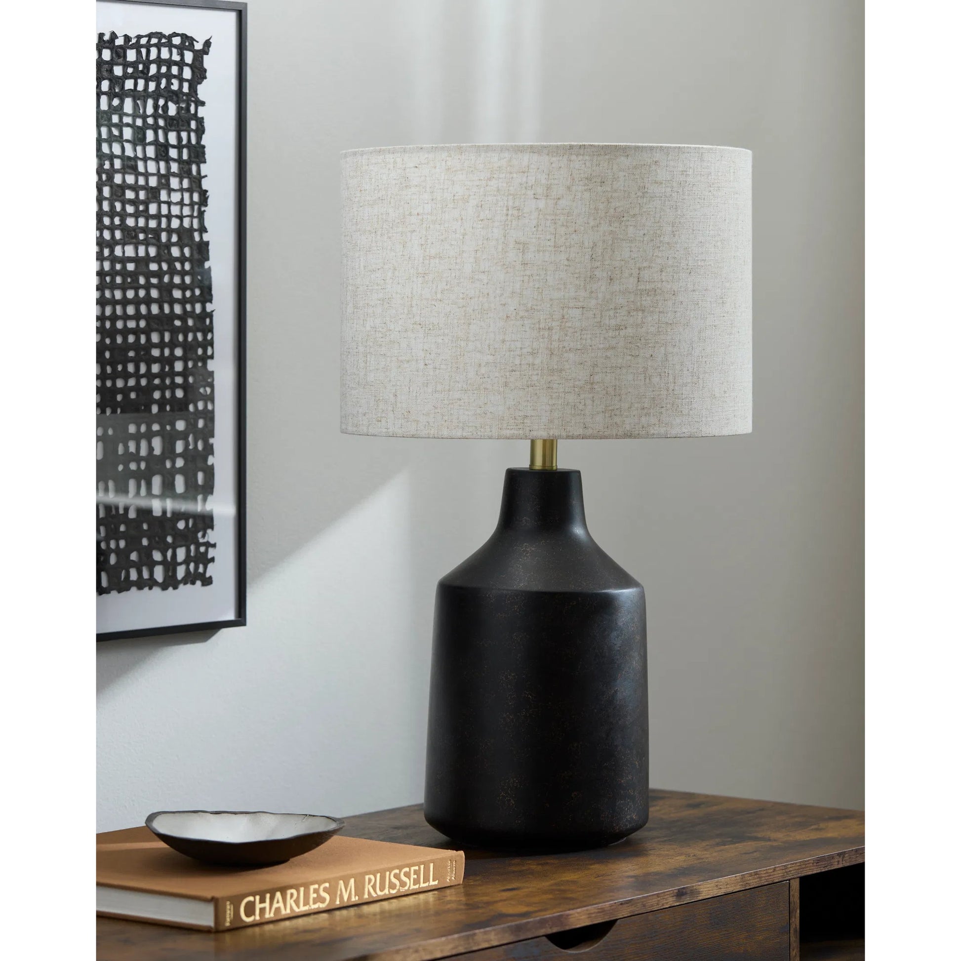 Foreman Accent Table Lamp by Livabliss. Made from cement, linen in a modern style.