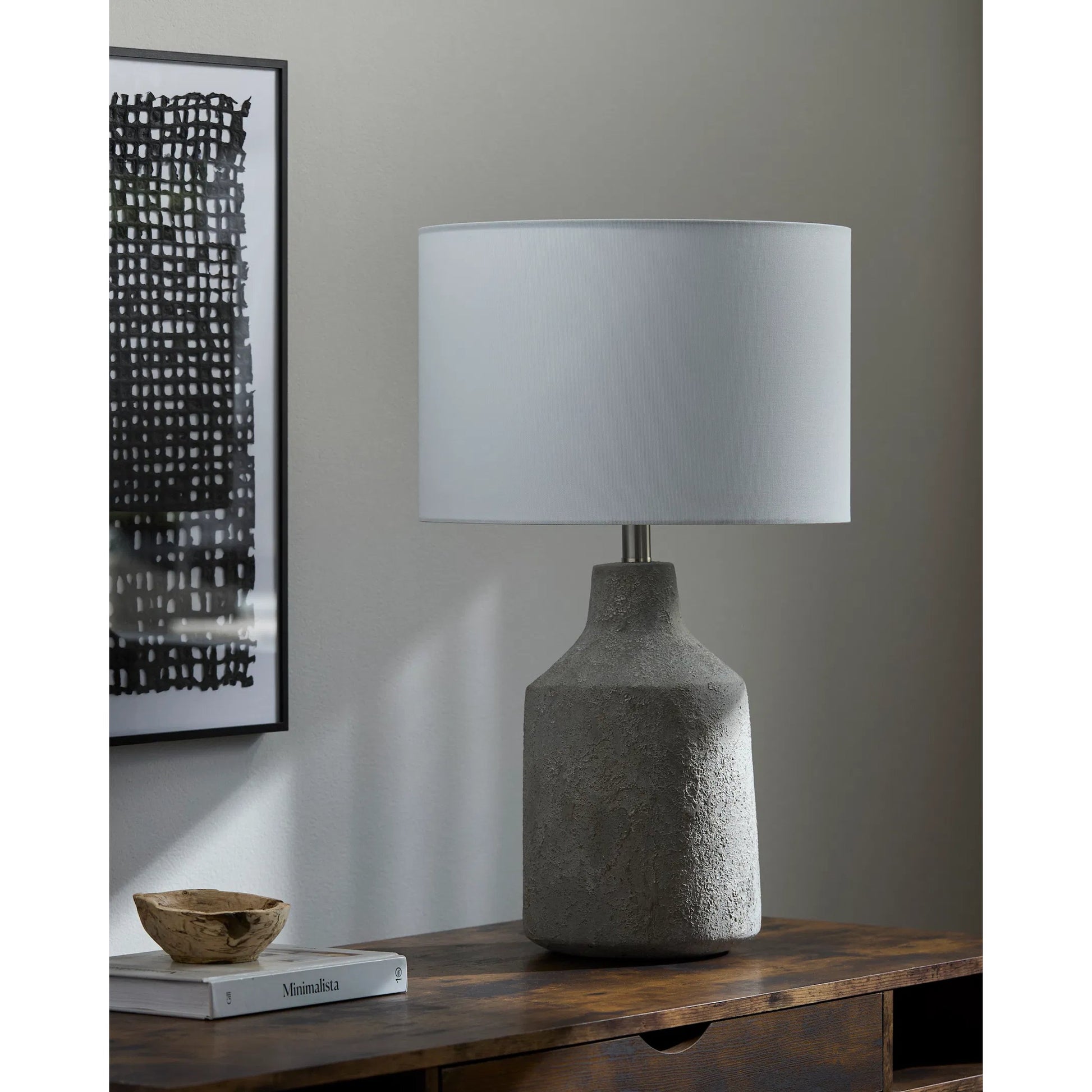 Foreman Accent Table Lamp by Livabliss. Made from cement, linen in a modern style.