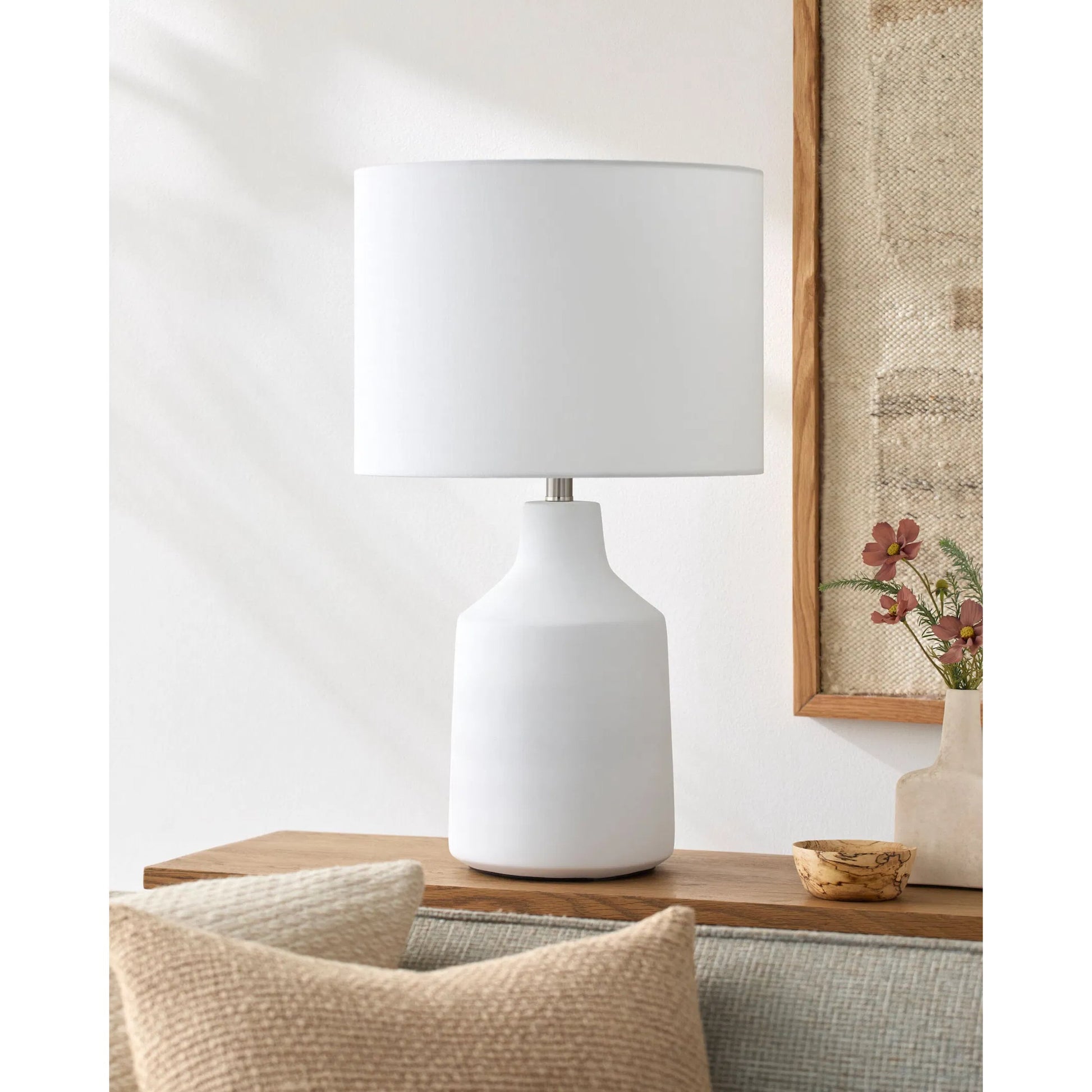 Foreman Accent Table Lamp by Livabliss. Made from cement, linen in a modern style.