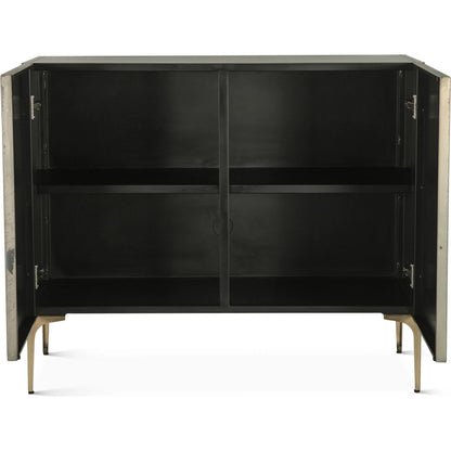 Odessa Two Door Buffet by World Interiors in brass patina. Made from iron in a modern style.
