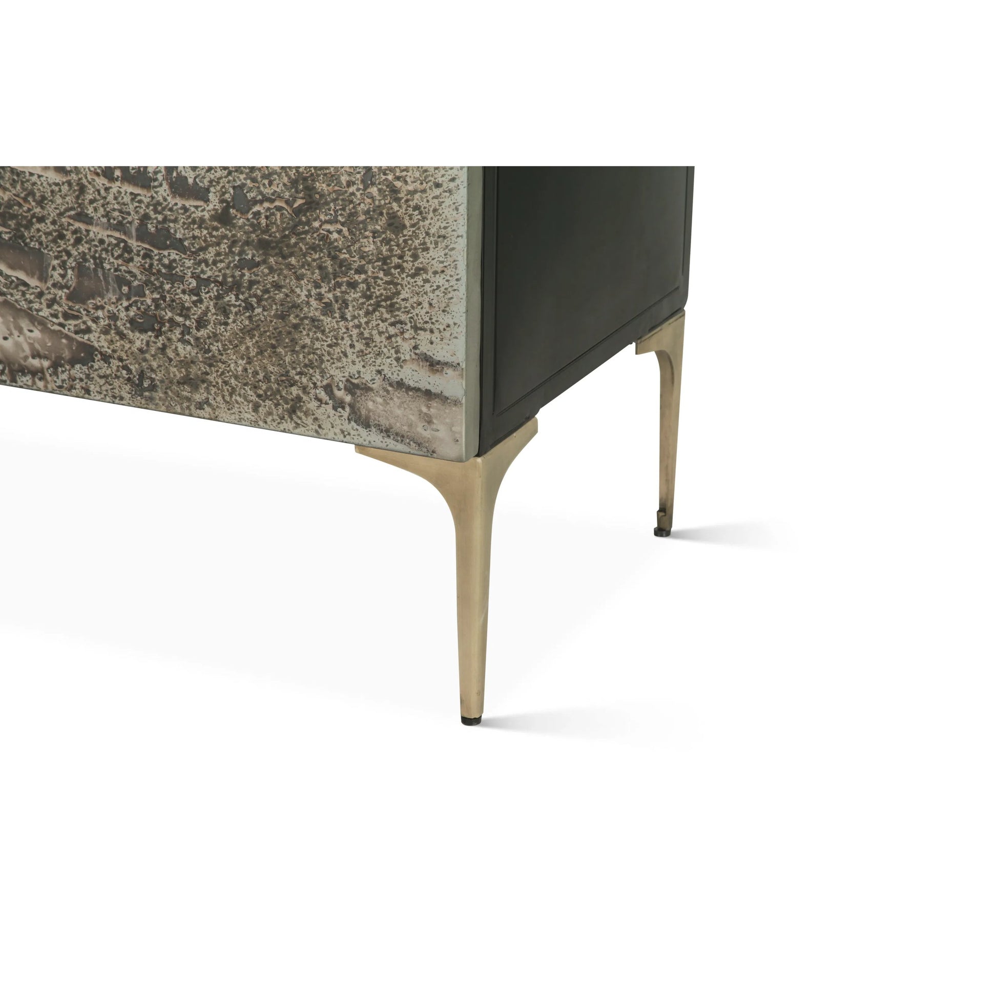 Odessa Two Door Buffet by World Interiors in brass patina. Made from iron in a modern style.