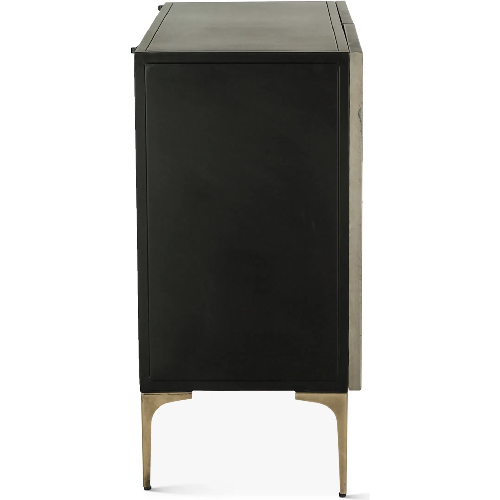 Odessa Two Door Buffet by World Interiors in brass patina. Made from iron in a modern style.
