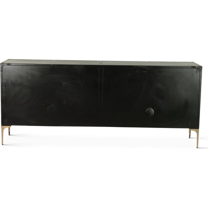 Odessa 83" Four Door Buffet by World Interiors in brass and patina. Made from iron in a modern style.