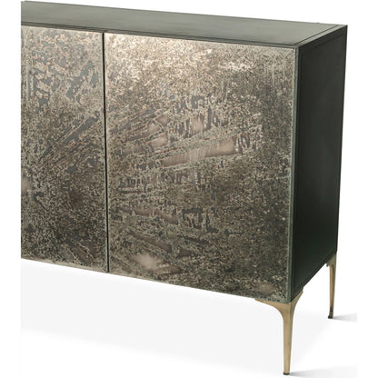 Odessa 83" Four Door Buffet by World Interiors in brass and patina. Made from iron in a modern style.