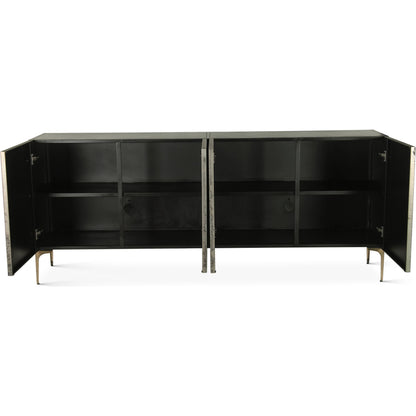 Odessa 83" Four Door Buffet by World Interiors in brass and patina. Made from iron in a modern style.