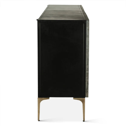 Odessa 83" Four Door Buffet by World Interiors in brass and patina. Made from iron in a modern style.