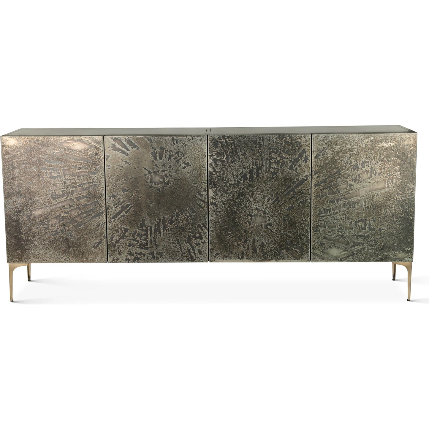 002 SI-2243001 | Additional Silo | Odessa 83" Four Door Buffet by World Interiors in brass and patina. Made from iron in a modern style.