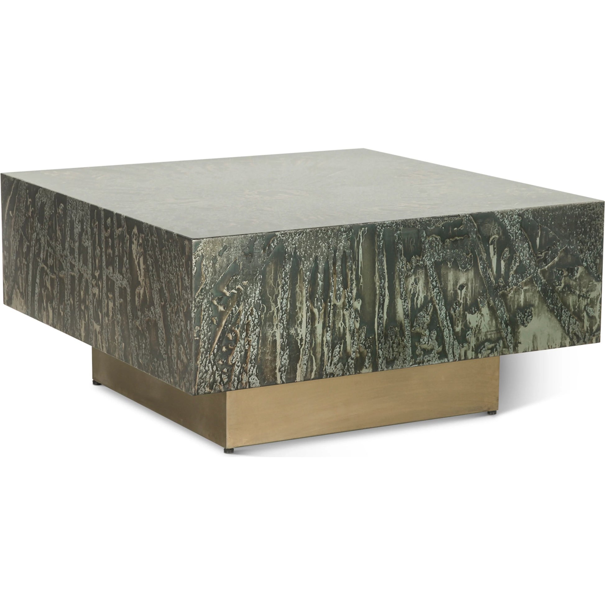 Odessa 35" Coffee Table by World Interiors in brass and patina. Made from iron in a modern style.
