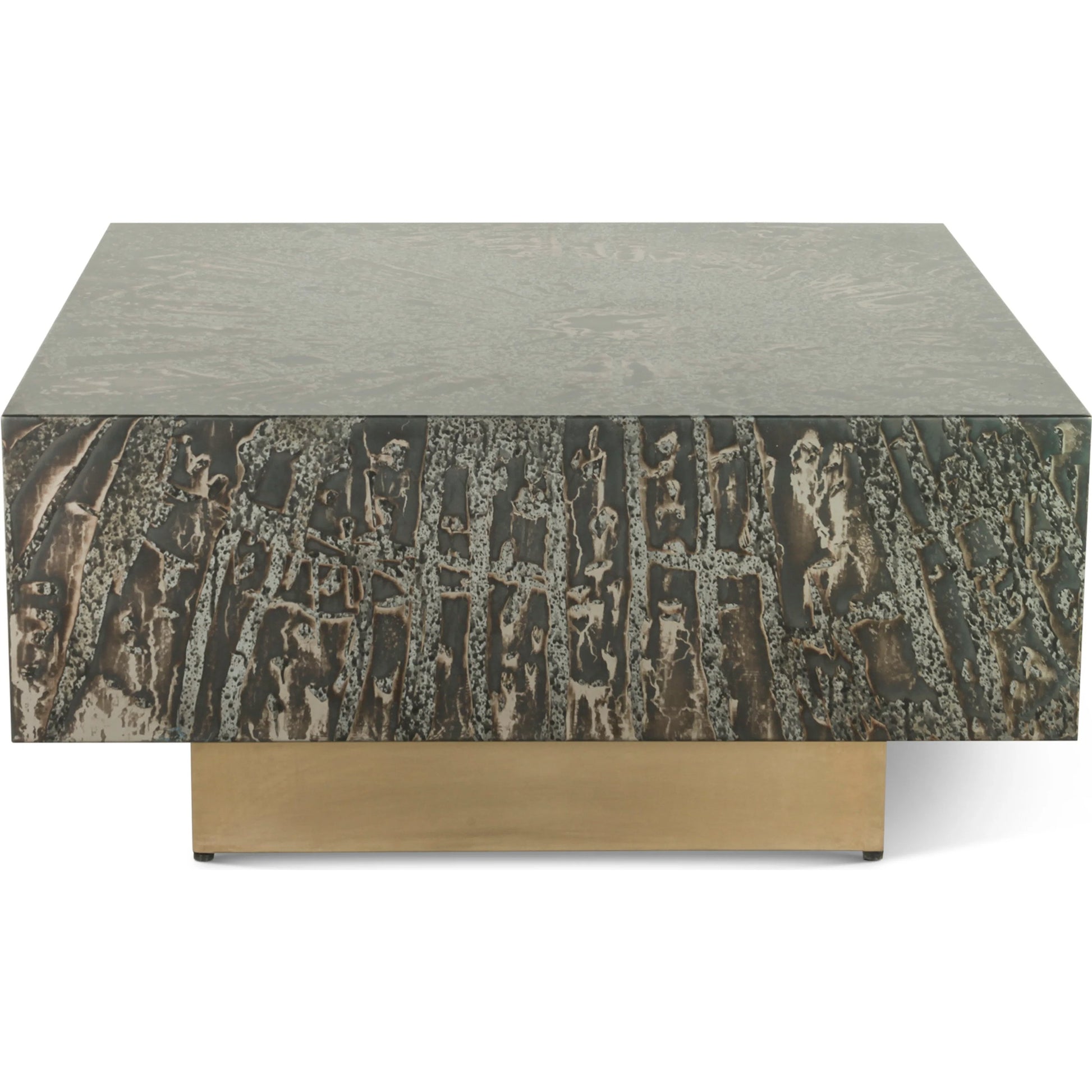 Odessa 35" Coffee Table by World Interiors in brass and patina. Made from iron in a modern style.