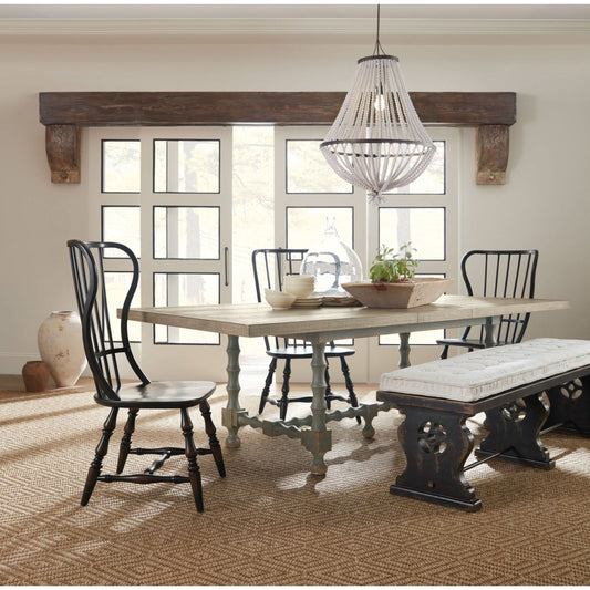 Ciao Bella Trestle Table by Hooker Furniture in time worn gray. Made from pine veneers with solid-wood edge top in a traditional style.